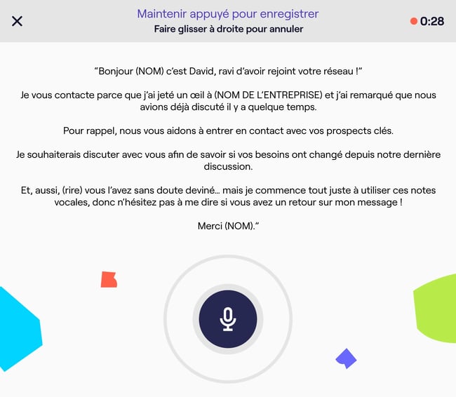 Exemple de message vocal sur LinkedIn pour la prospection