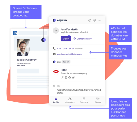 L'extension de Cognism vous permet de trouver des décideurs et leurs collègues