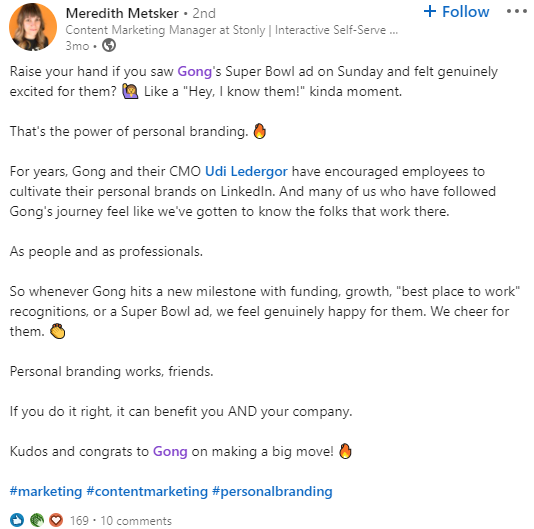 Gong LinkedIn post